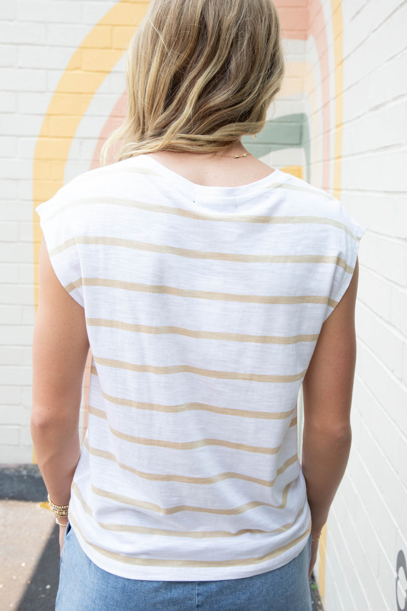 Frankie Pleated Muscle Tee, Sandstone Stripe | Sanctuary