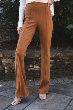 Faux Suede Flare Pants, Rich Caramel | SPANX