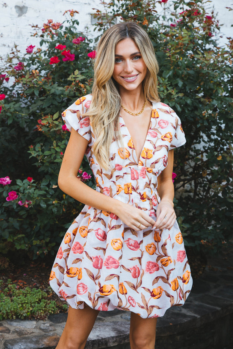 Reese Embroidered Mini Dress, Pink/Orange Floral
