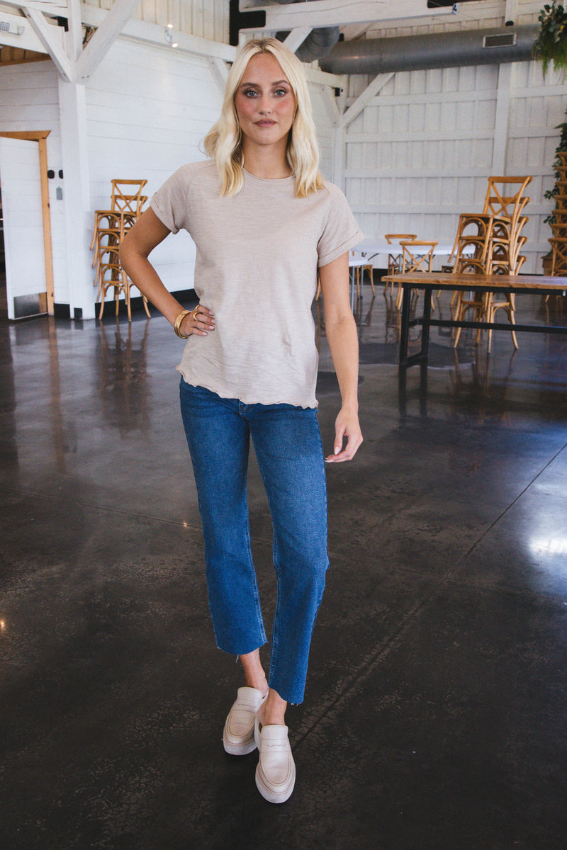 Samara Hem Detail Straight Leg Jeans, Dark Denim