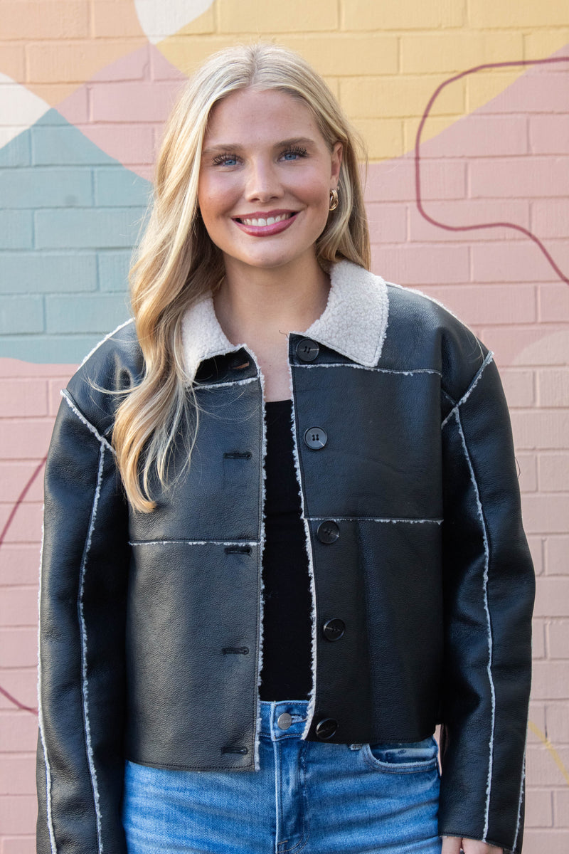 Tilia Faux Leather Coat, Black | Steve Madden
