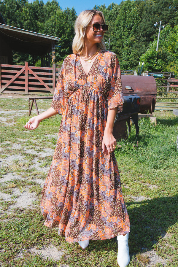 Autumn Breeze Maxi Dress, Brown
