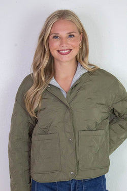 Iris Quilted Contrast Hood Jacket, Olive