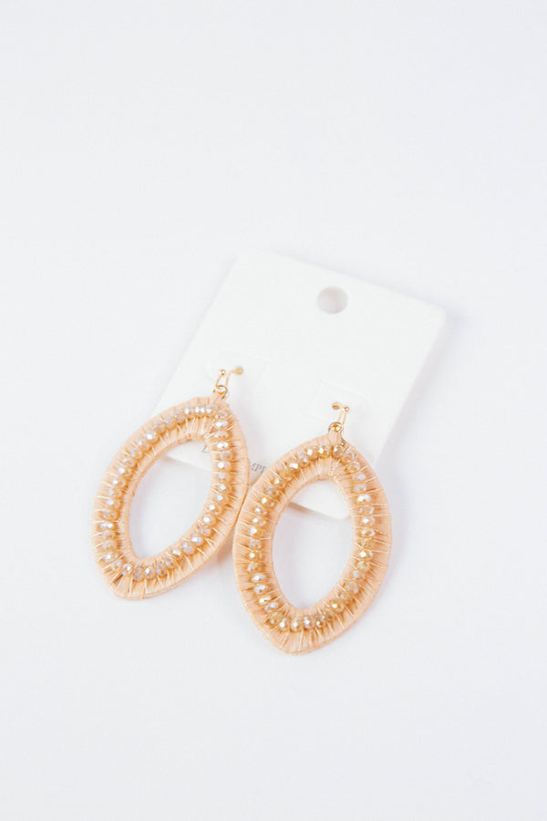 Ruth Raffia Wrapped Earrings, Beige