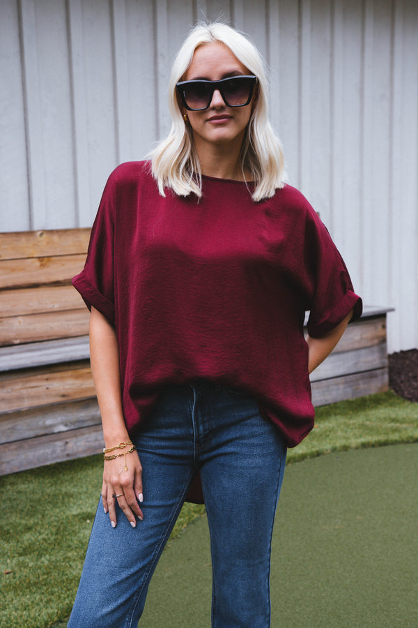 Octavia Woven Top, Burgundy