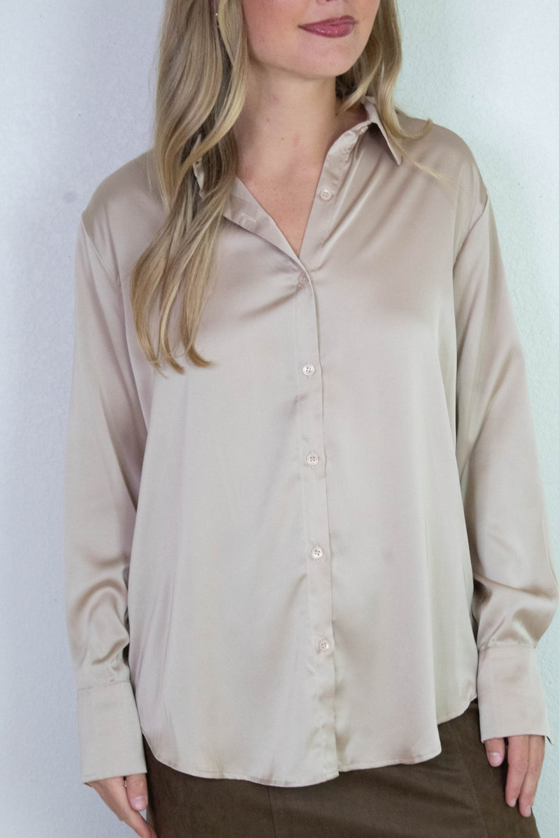 Valentina Silky Button Down Top, Champagne