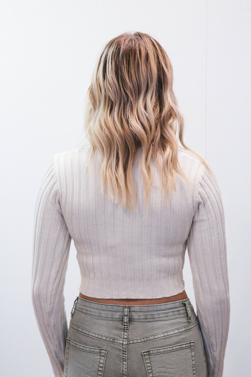 Raina Asymmetrical Hem Sweater Top, Cream