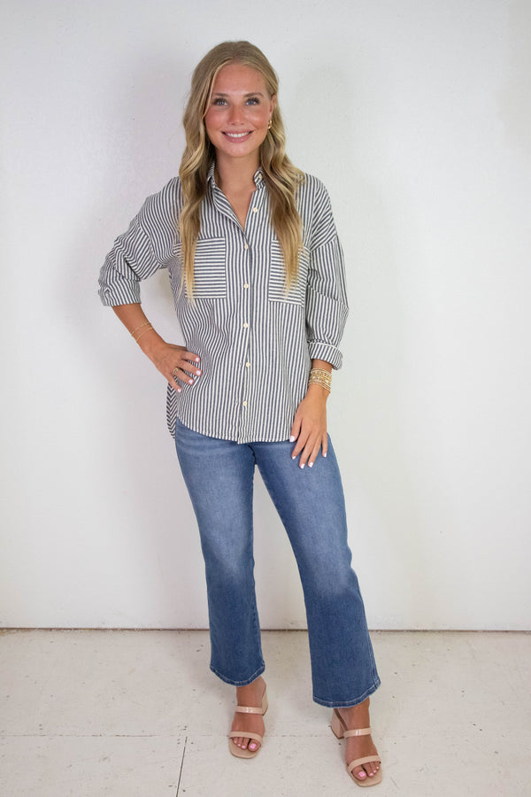Rachel Striped Button Down Shirt, Navy