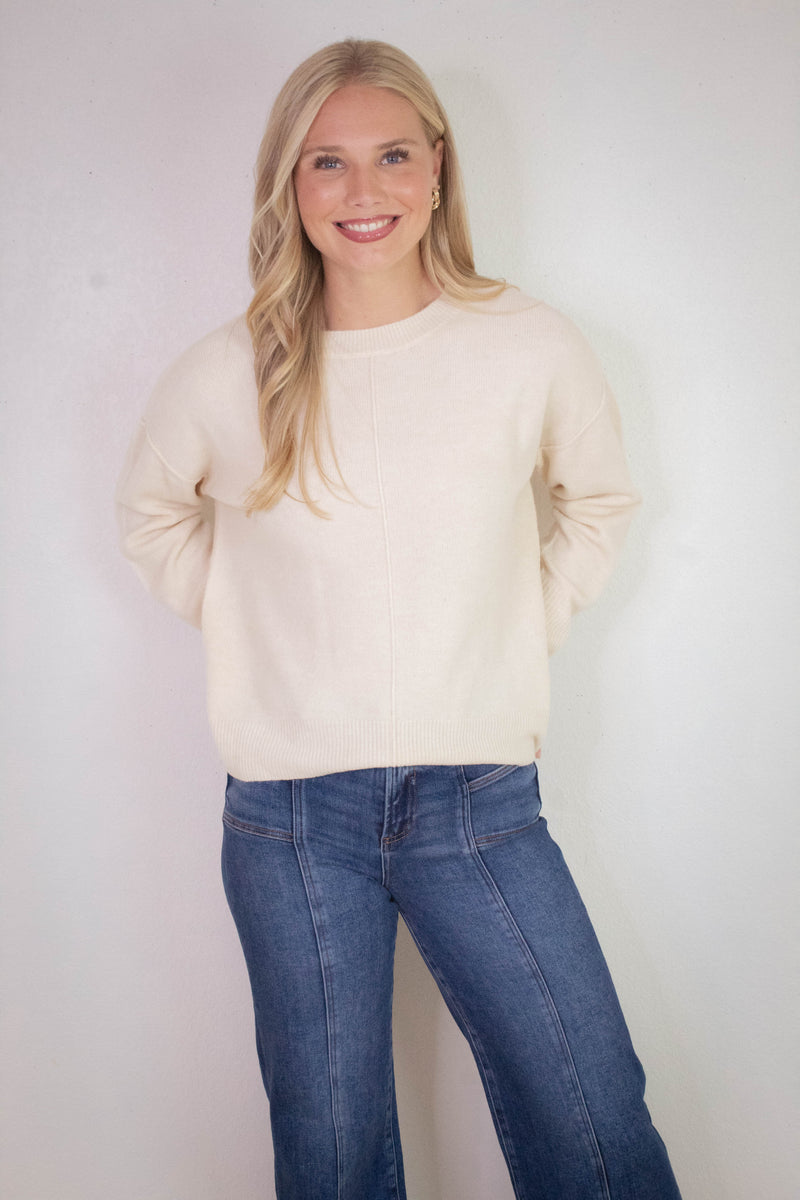Noa Front Seam Detail Sweater, Ivory