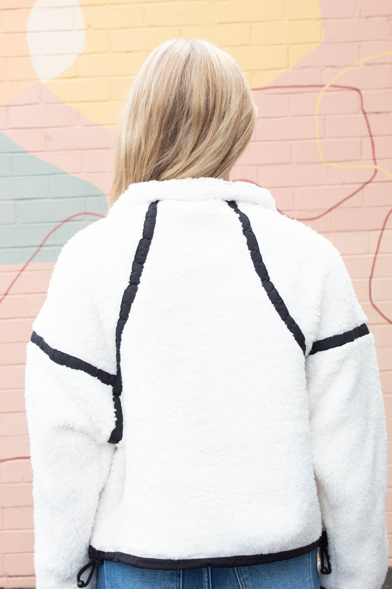 Jill Contrast Trim Half Zip Jacket, Off White/Black | RD Style