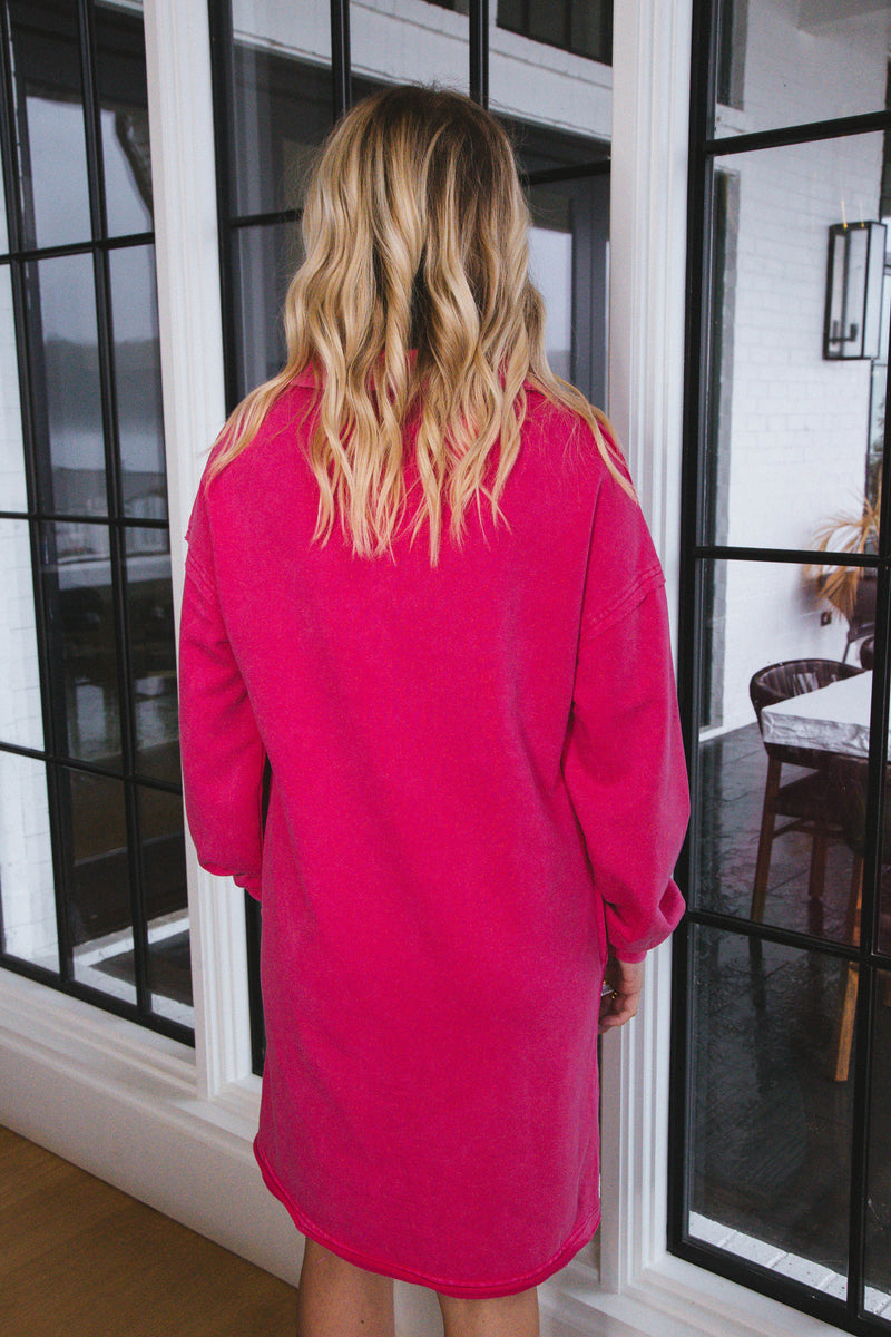 Selene French Terry Knit Mini Dress, Hot Pink