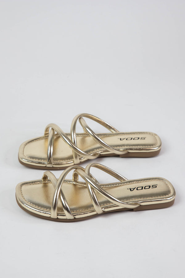 Terron Strappy Square Toe Sandal, Light Gold Lizard
