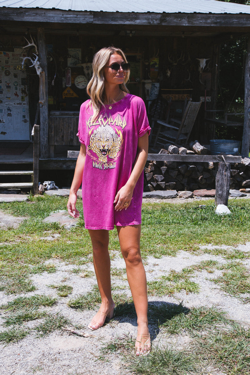 Def Leppard Graphic T-Shirt Dress, Magenta