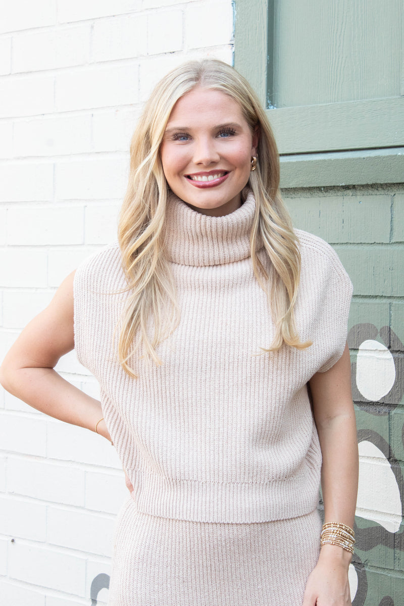 Crosby Ribbed Turtleneck Vest, Cream | Sadie & Sage