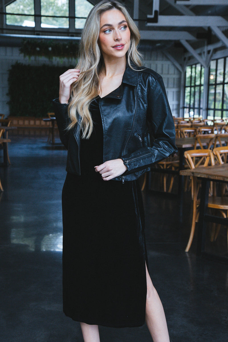 Rosalee Velvet Cowl Neck Midi Dress, Black