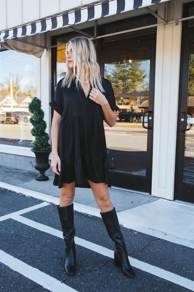 Serrano Tiered Dress, Black