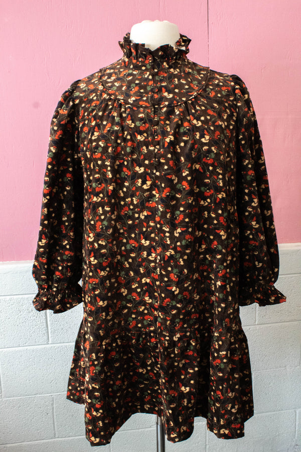 Arianna Corduroy Printed Dress, Chocolate Mix | Extended Styles