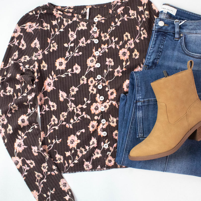 Tilly Printed Cardigan, French Chocolate | Free People
