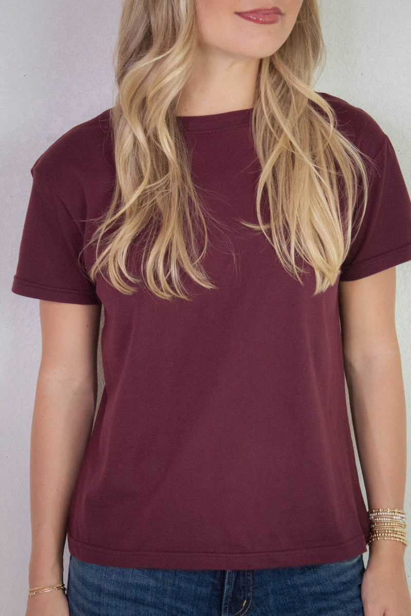 Sarah Round Neck Tee, Burgundy