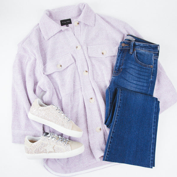 Aster Button Down Shacket, Lavender
