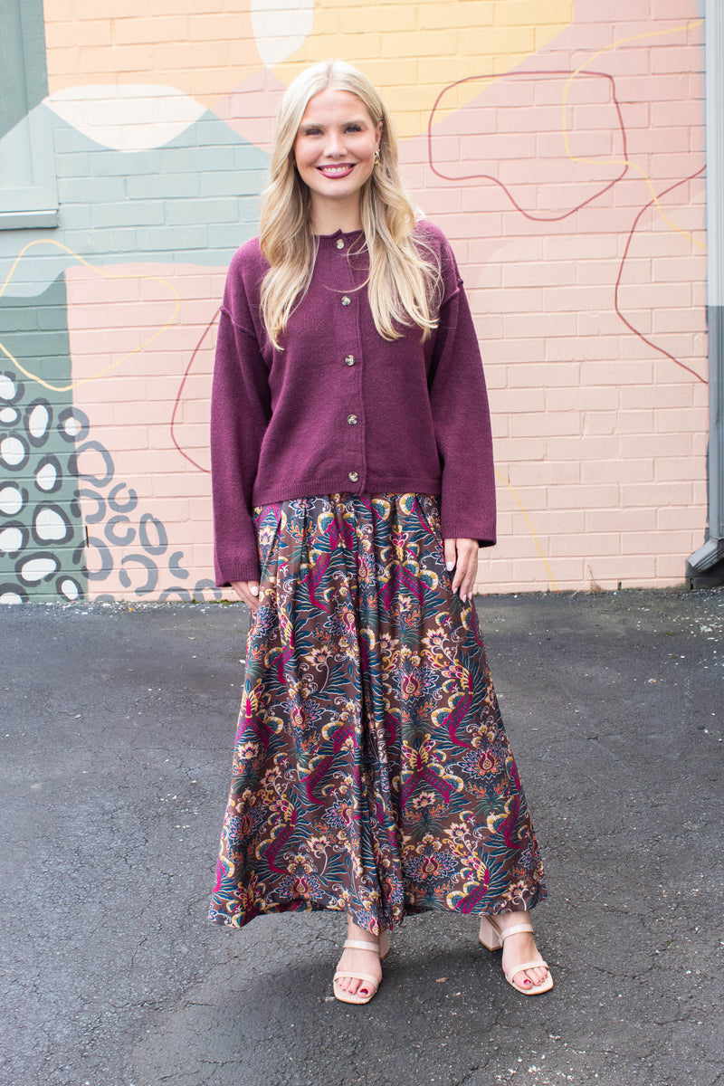 Ariah Printed Elastic Waist Pants, Caramel Mix