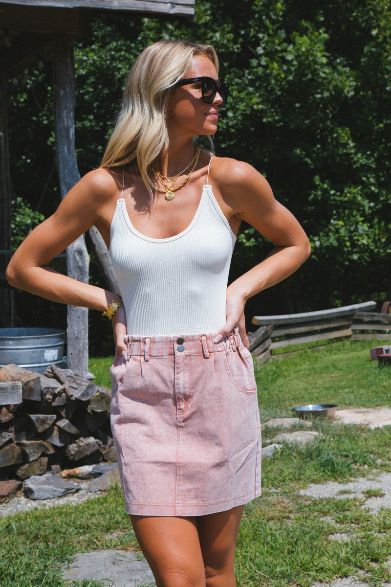 It Girl Paperbag Mini Skirt, Rust
