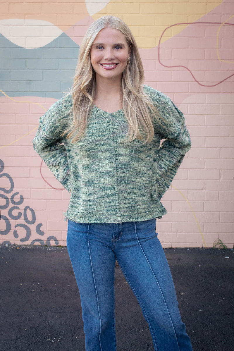 Mavis Seam Detail Sweater, Green Mix
