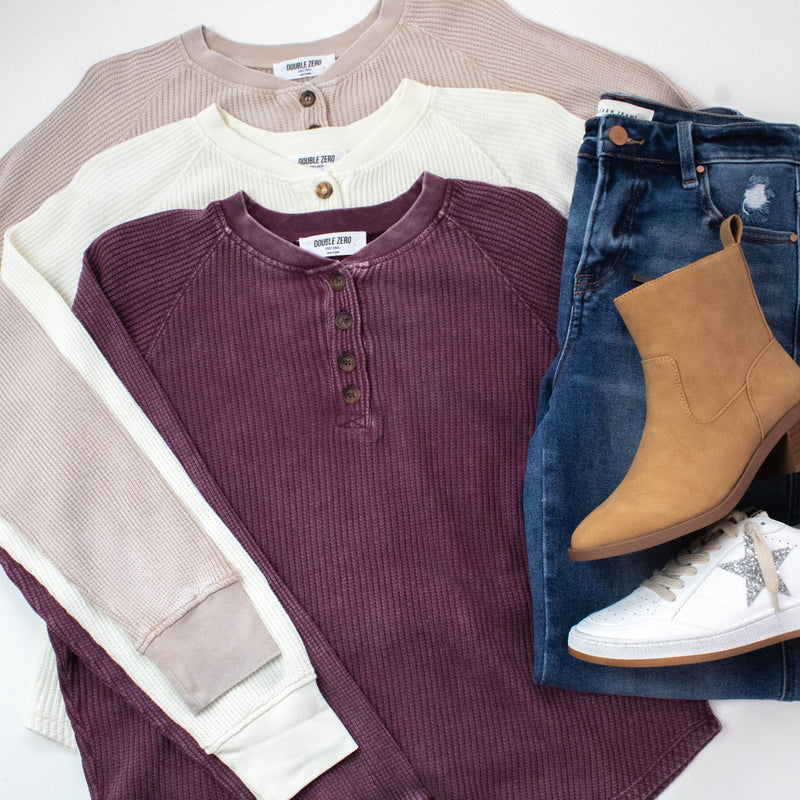 Jordan Knit Henley Top, Cream
