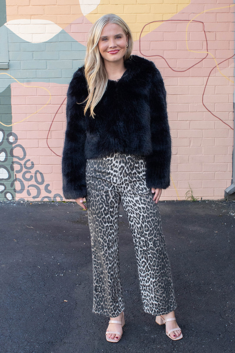 Hallie Leopard Patch Pocket Pants, Taupe