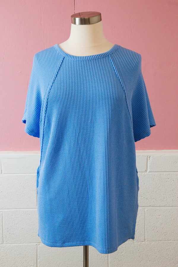 Lila Dolman Sleeve Ribbed Top, Light Blue | Plus Size