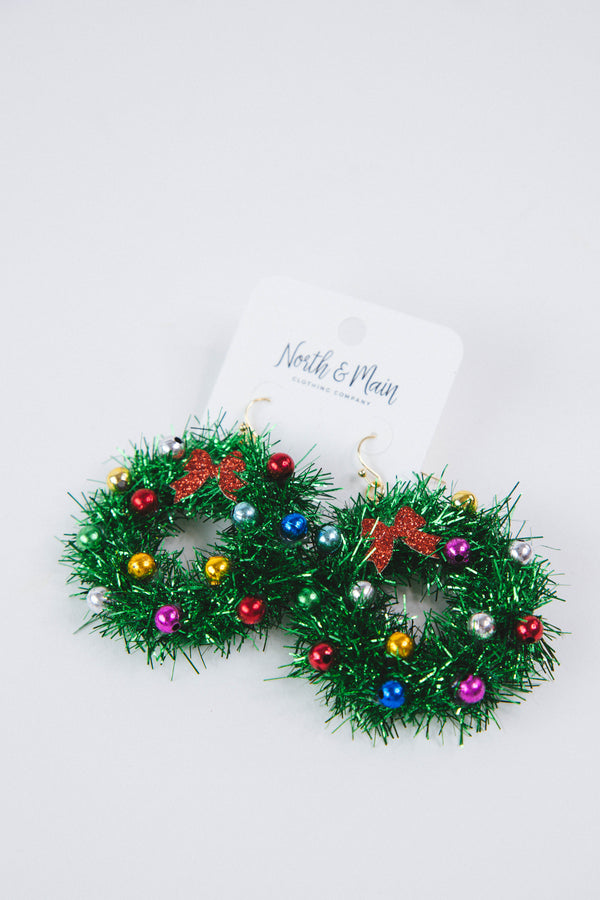 Christmas Tinsel Wreath Earring