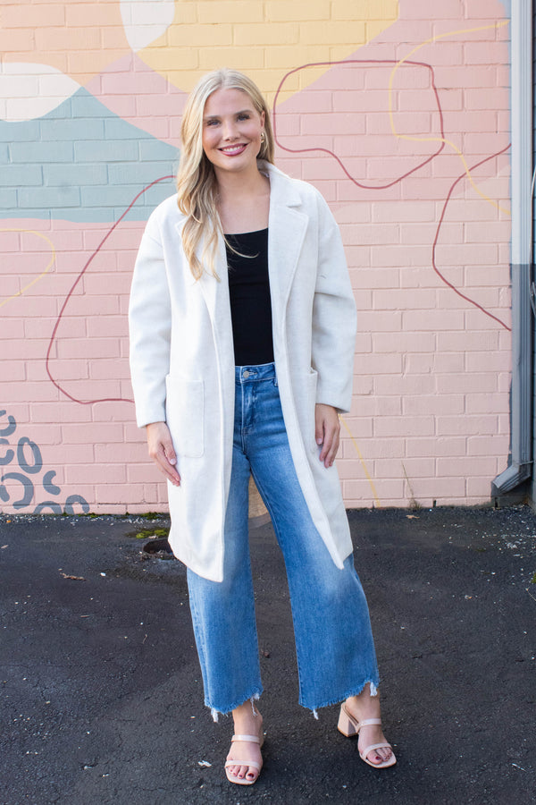 Out Of Town Open Front Coat, Ivory | Sadie & Sage