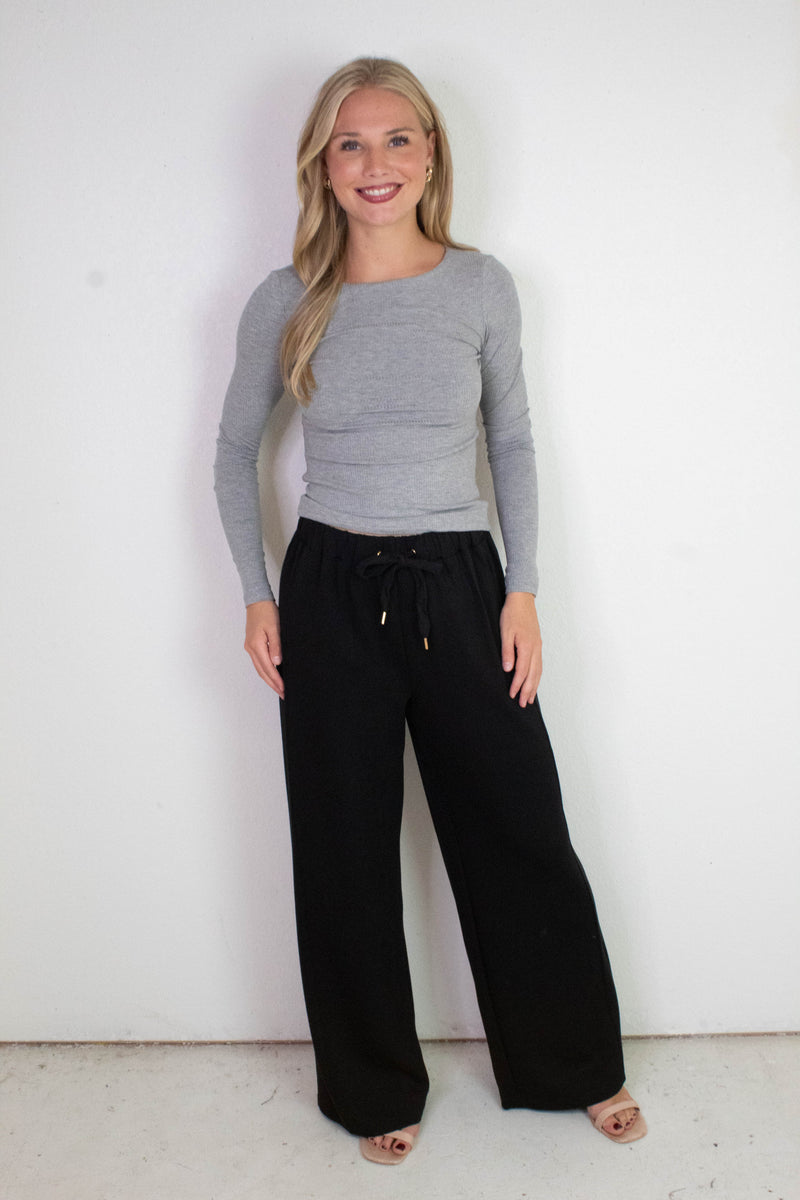 Gianna Wide Leg Pants, Black