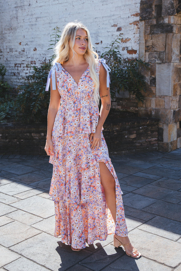 Veronica Tiered Floral Maxi Dress, Rosey