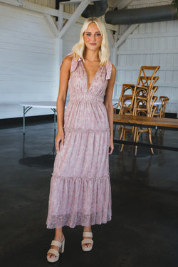 Entrez Metallic Maxi Dress, Pink Silver
