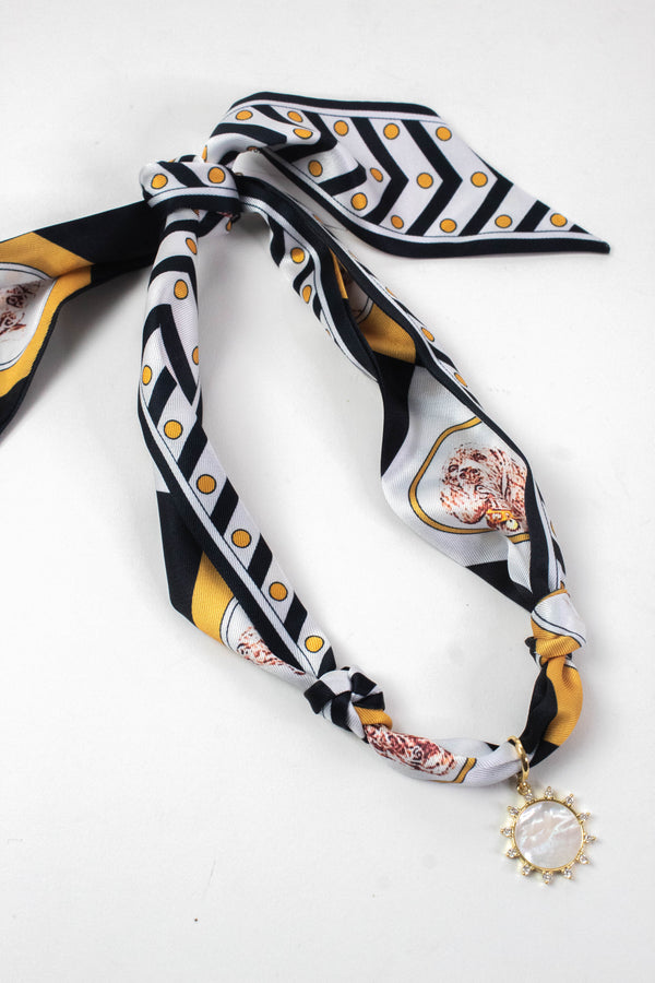 Frankie Sun Charm Scarf Necklace, Black/Gold | Nora James Jewelry