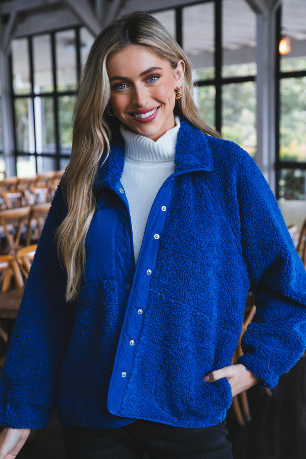 Selkirk Button Fleece Jacket, Royal Blue