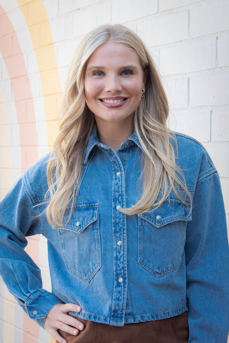 Rafi Denim Top, Forever Blue | Steve Madden