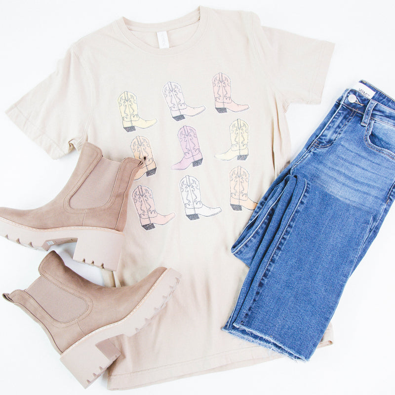 Cowboy Boots Graphic Tee, Tan
