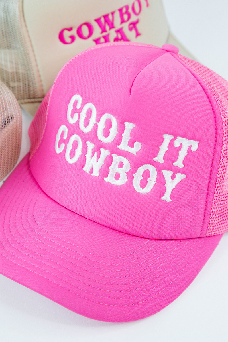 Cool It Cowboy Trucker Hat Cap, Pink | The Candy Collections