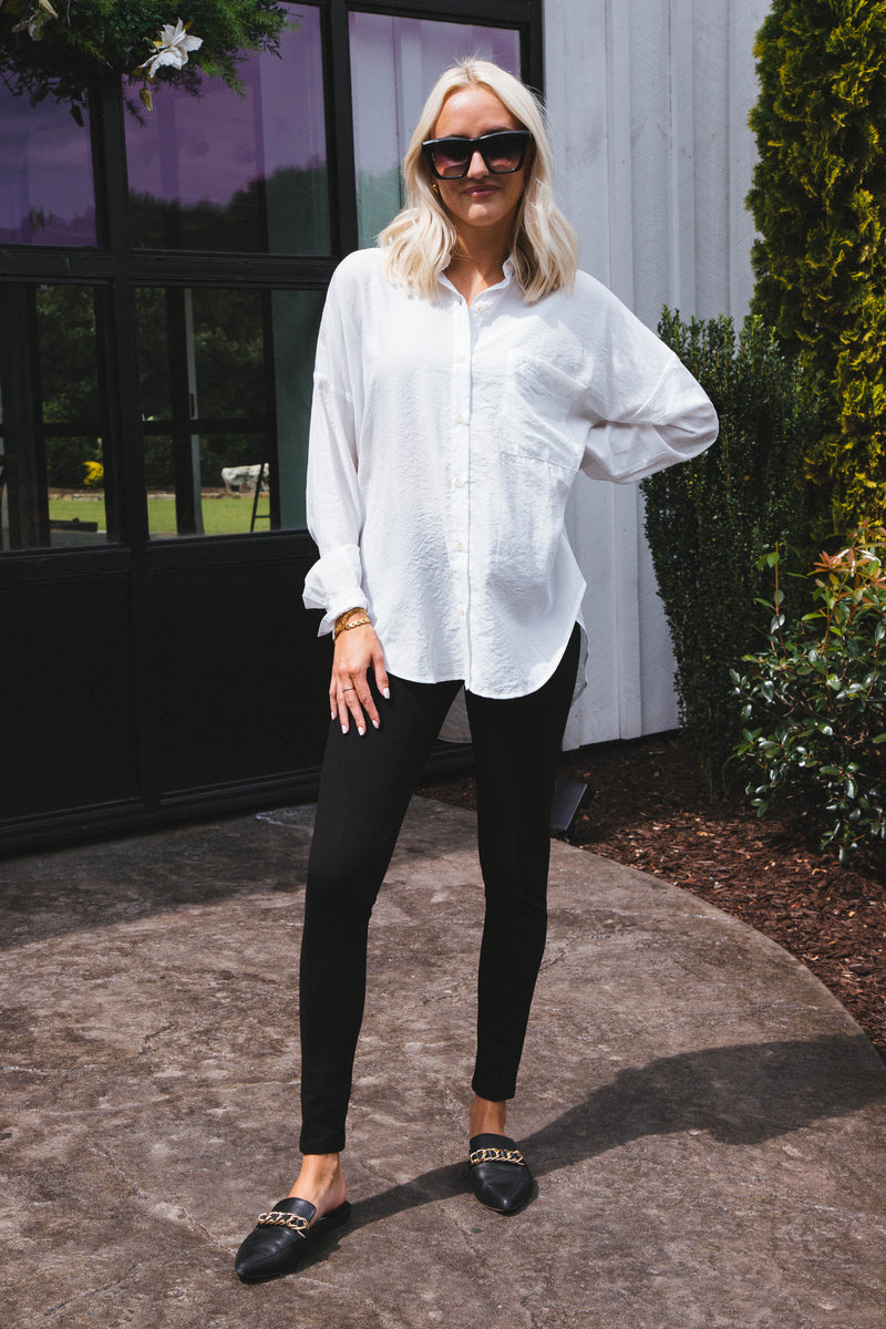 Stay Chic Button Down Shirt, White