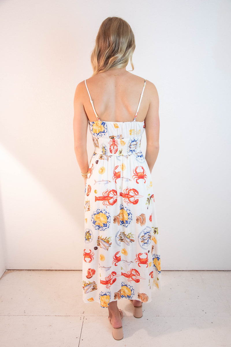 Faye Seaside Lunch Midi Dress, Ivory Multi
