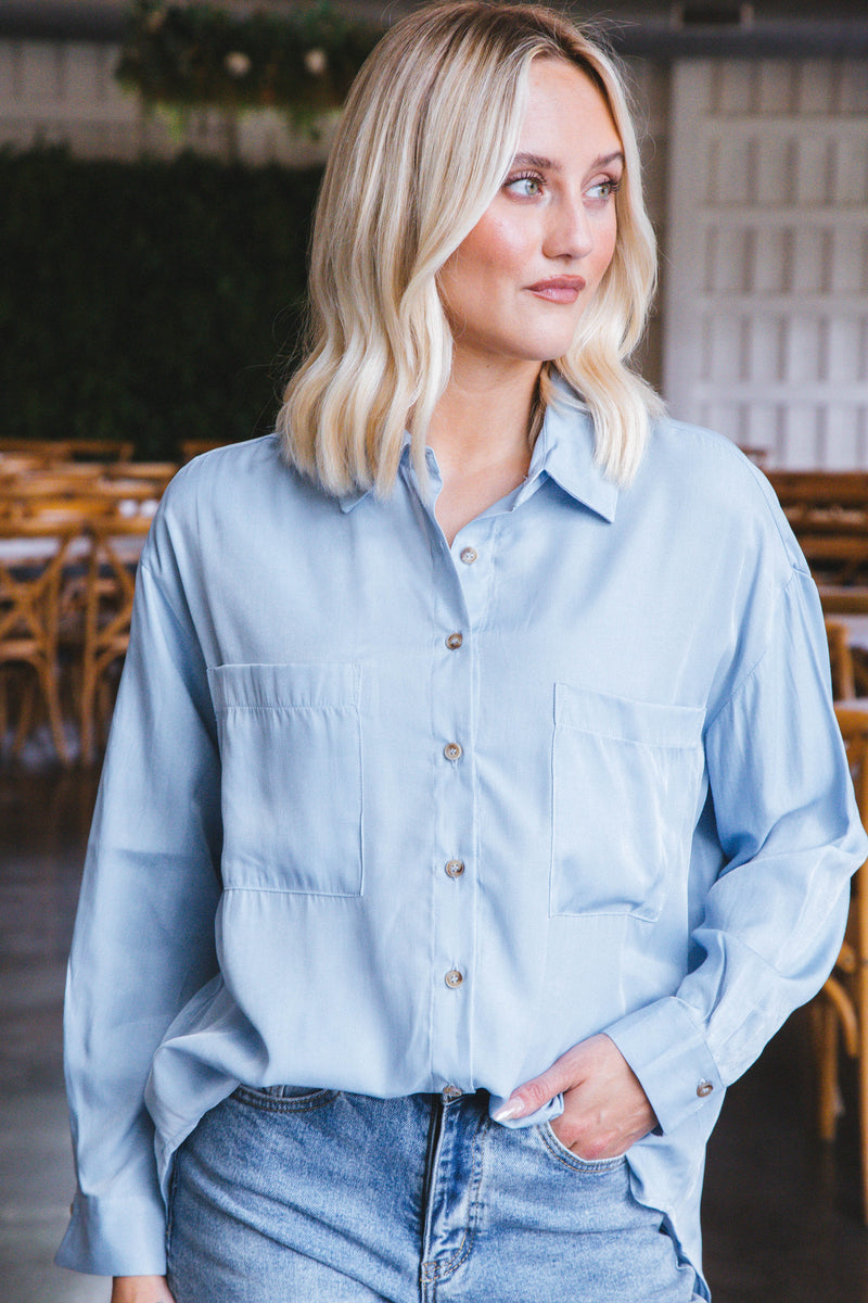 Reese Oversized Button Down Shirt, Chambray