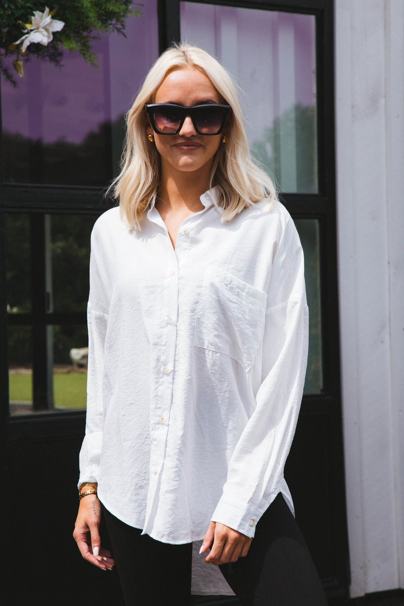 Stay Chic Button Down Shirt, White