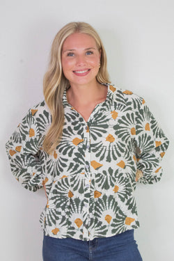 Katherine Printed Button Down Top, Olive