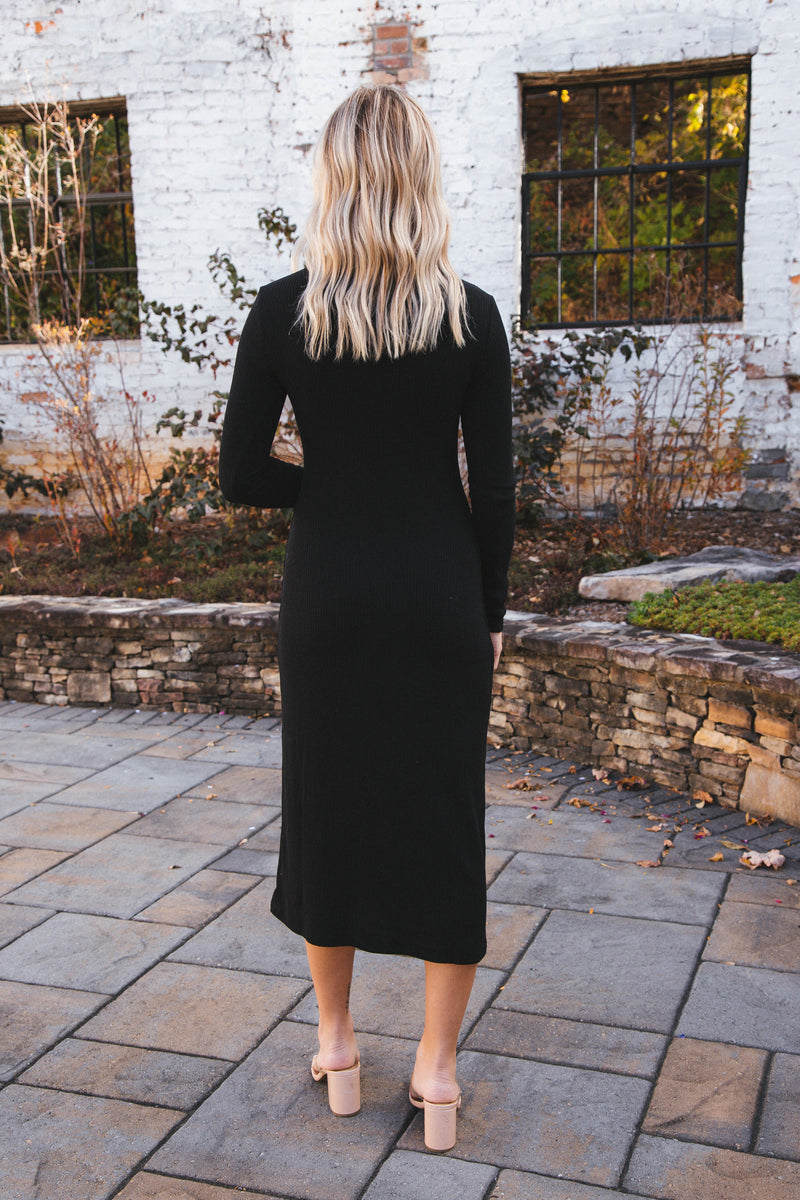 Emery Knit Midi Dress, Black