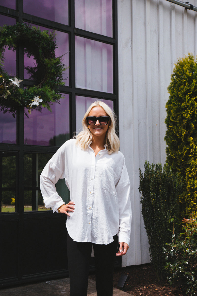 Stay Chic Button Down Shirt, White