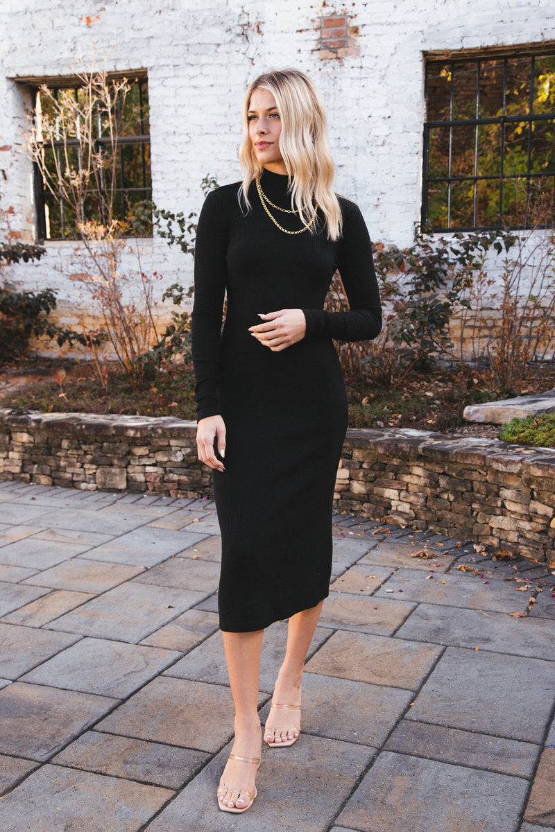 Emery Knit Midi Dress, Black