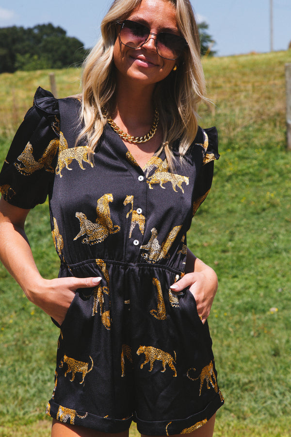 Camila Cheetah Romper, Black
