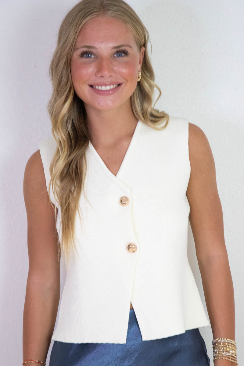 Saylor Gold Button Sweater Vest, Cream